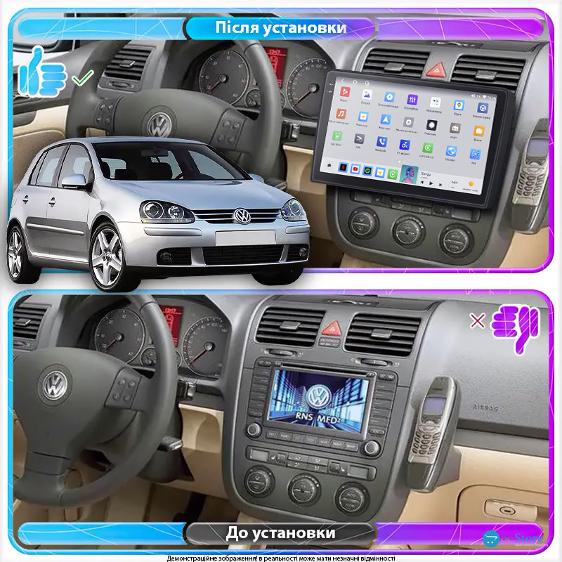 Штатная магнитола Lesko для Volkswagen Golf V 2003-2009 экран 10" 4/64 QLED CarPlay 4G Wi-Fi GPS 360 Prime