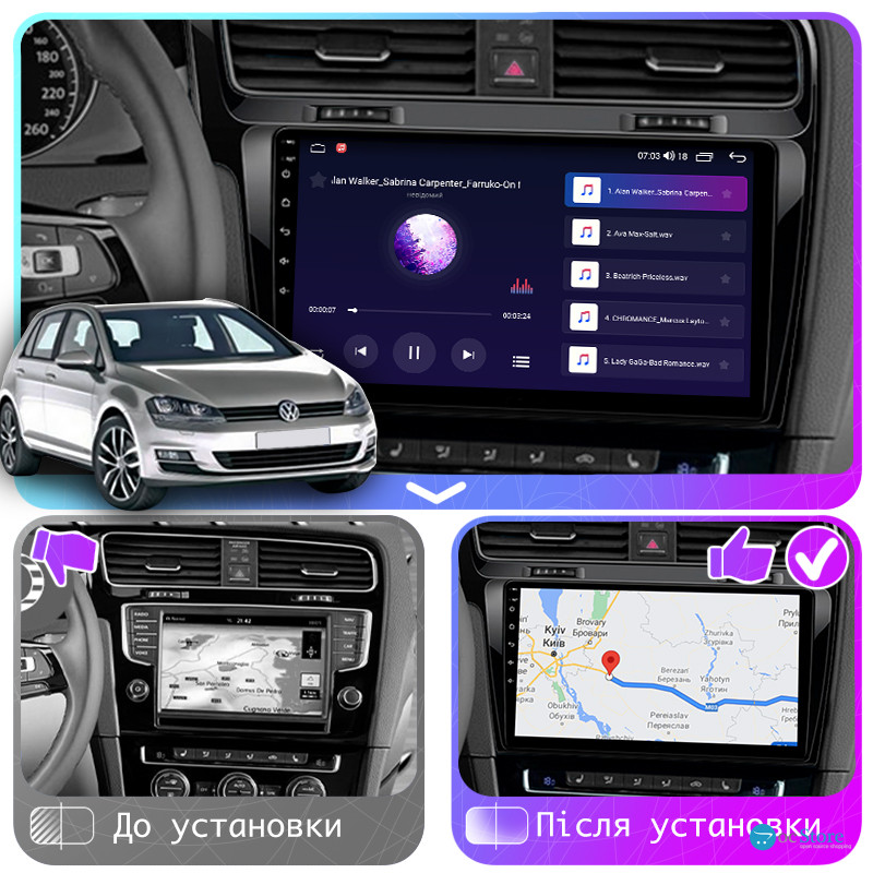 Штатная магнитола Lesko для Volkswagen Golf VII 2012-2017 экран 10" 4/64Gb CarPlay 4G Wi-Fi GPS Prime