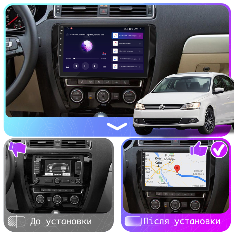 Штатная магнитола Lesko для Volkswagen Jetta VI 2010-2015 экран 10" 4/64Gb CarPlay 4G Wi-Fi GPS Prime