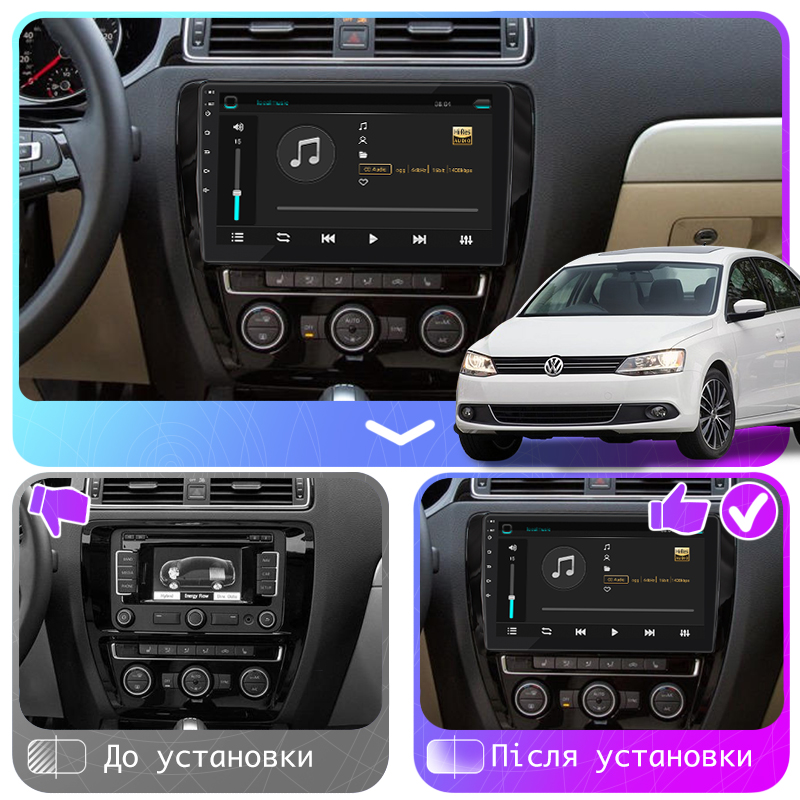 Штатная магнитола Lesko для Volkswagen Jetta VI 2010-2015 экран 10" 2/32Gb 4G Wi-Fi GPS Top
