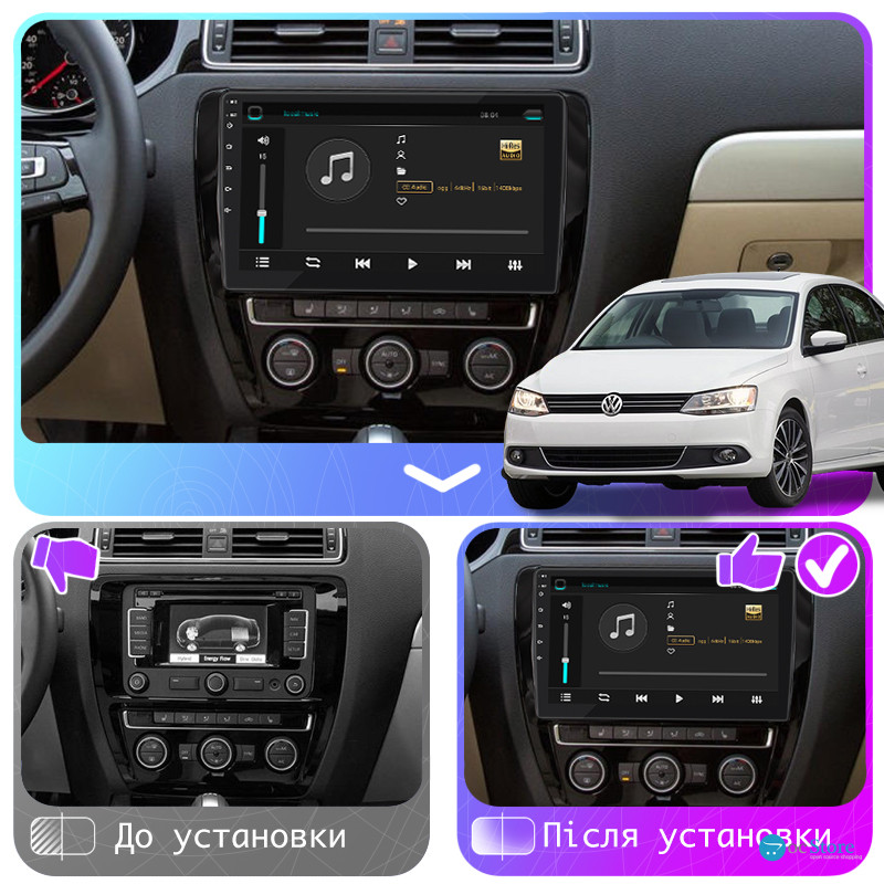 Штатная магнитола Lesko для Volkswagen Jetta VI 2010-2015 экран 10" 4/64Gb 4G Wi-Fi GPS Top