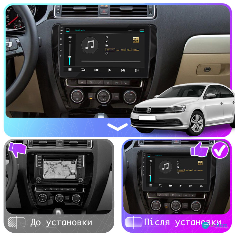 Штатная магнитола Lesko для Volkswagen Jetta VI Рестайлинг 2014-2018 экран 10" 2/32Gb Wi-Fi GPS Base
