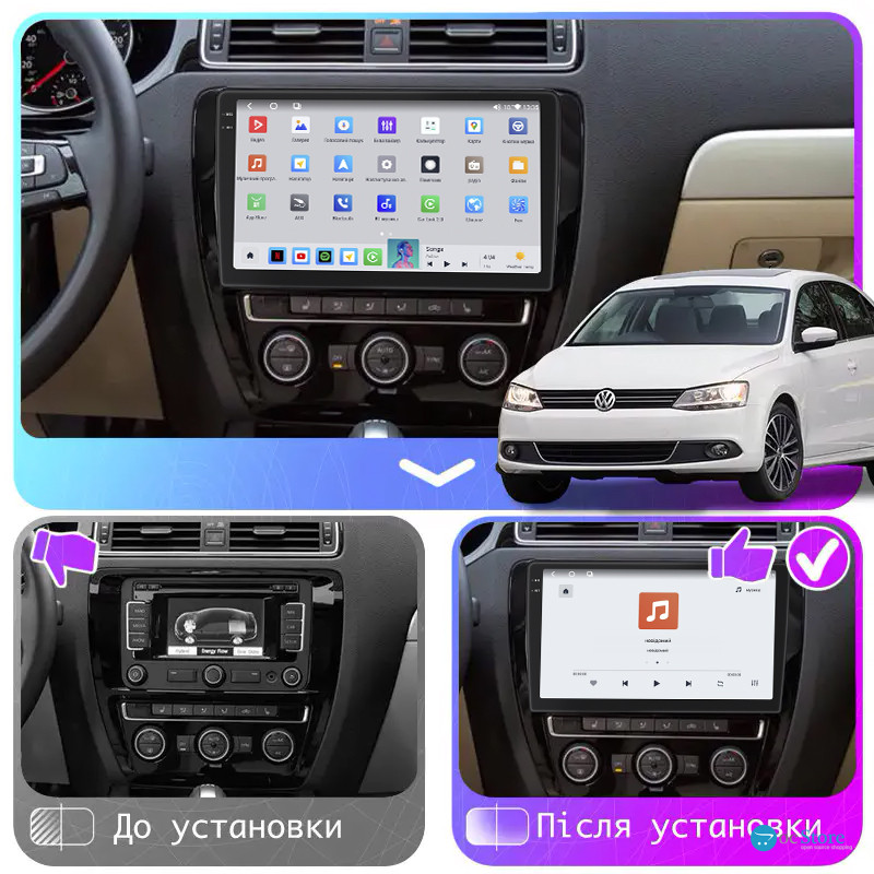 Штатная магнитола Lesko для Volkswagen Jetta VI Рестайлинг 2014-2018 экран 10" 4/64 QLED CarPlay 4G Wi-Fi GPS 360 Prime