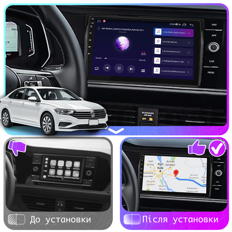 Штатная магнитола Lesko для Volkswagen Jetta VII 2018-н.в. экран 9" 2/32Gb CarPlay 4G Wi-Fi GPS Prime