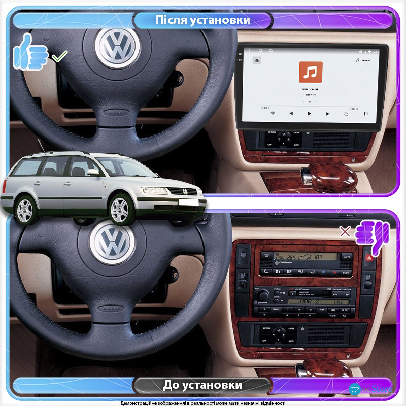 Штатная магнитола Lesko для Volkswagen Passat B5 1996-2001 экран 9" 4/64 QLED CarPlay 4G Wi-Fi GPS 360 Prime