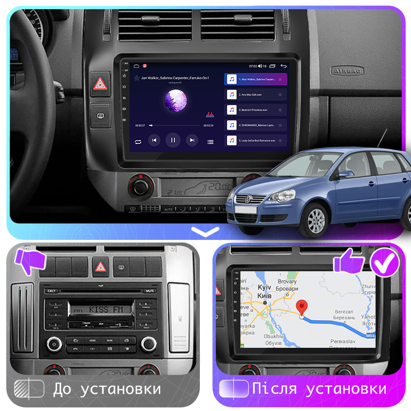 Штатная магнитола Lesko для Volkswagen Polo IV 2001-2005 экран 9" 4/64Gb CarPlay 4G Wi-Fi GPS Prime