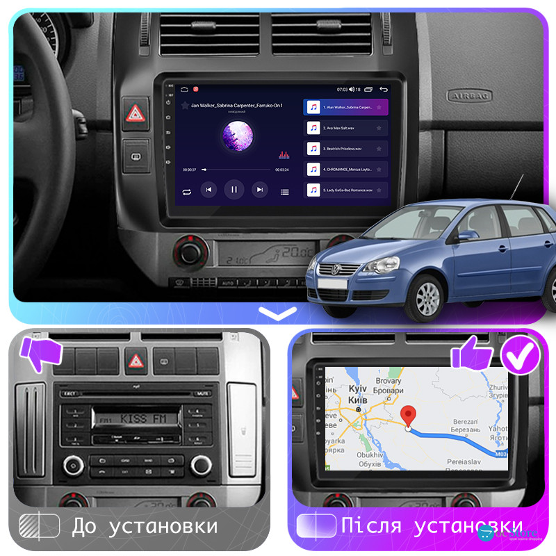 Штатная магнитола Lesko для Volkswagen Polo IV Рестайлинг 2005-2009 экран 9" 2/32Gb CarPlay 4G Wi-Fi GPS Prime