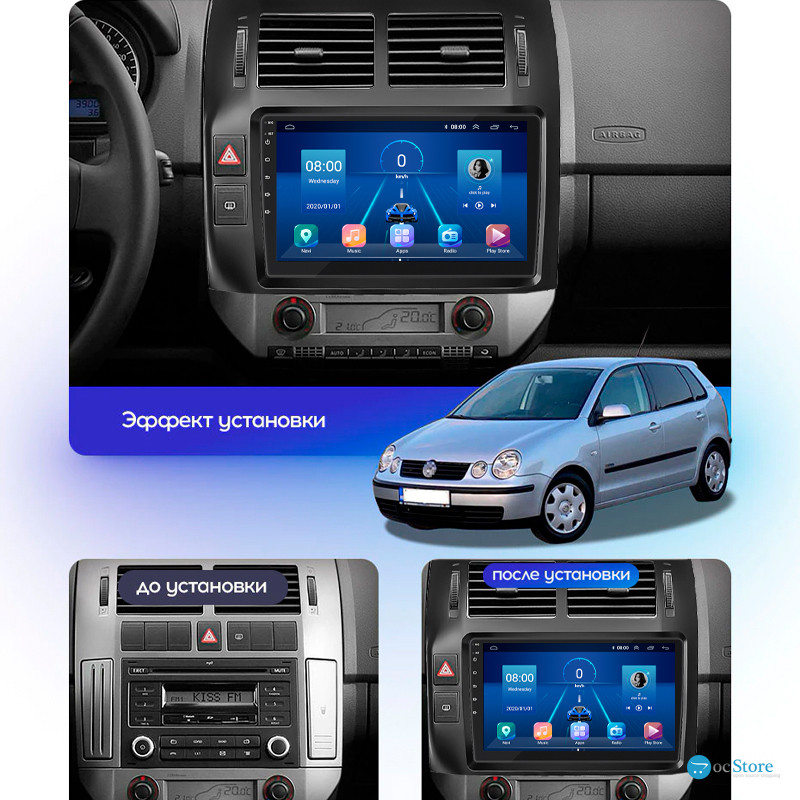 Штатная магнитола Lesko для Volkswagen Polo IV Рестайлинг 2005-2009 экран 9" 2/32Gb 4G Wi-Fi GPS Top