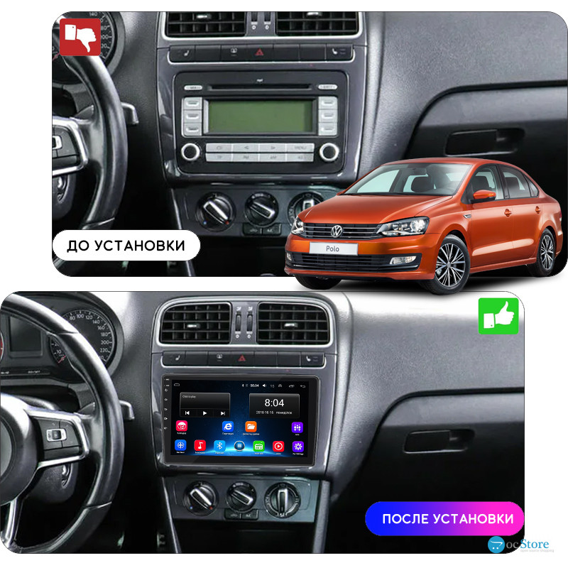 Штатная магнитола Lesko для Volkswagen Polo V Рестайлинг 2014-2020 экран 10" 2/32Gb Wi-Fi GPS Base