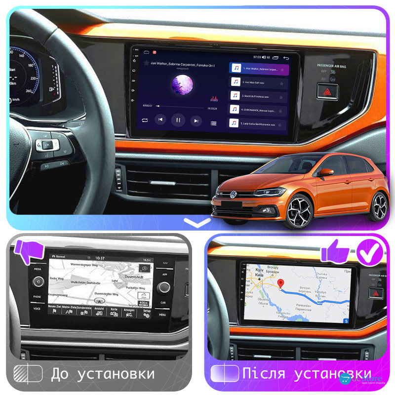 Штатная магнитола Lesko для Volkswagen Polo VI (EU Market) 2017-2021 экран 9" 2/32Gb CarPlay 4G Wi-Fi GPS Prime