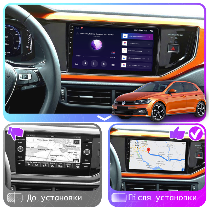 Штатная магнитола Lesko для Volkswagen Polo VI (EU Market) 2017-2021 экран 9" 4/64Gb CarPlay 4G Wi-Fi GPS Prime