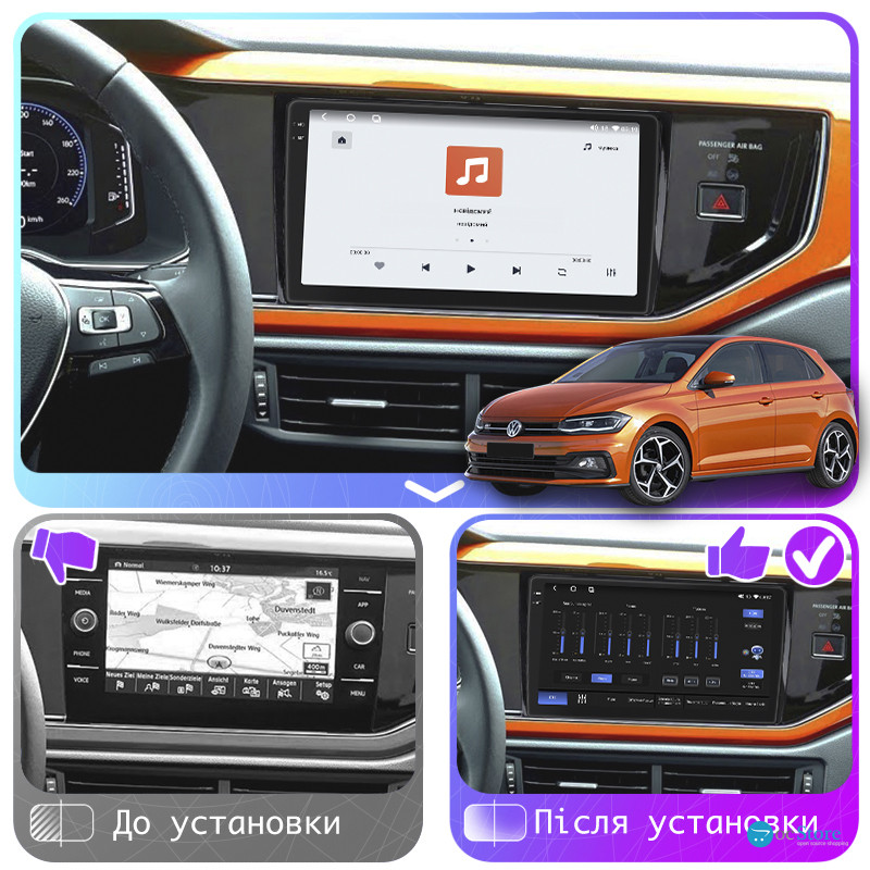 Штатная магнитола Lesko для Volkswagen Polo VI (EU Market) 2017-2021 экран 9" 4/64 QLED CarPlay 4G Wi-Fi GPS 360 Prime