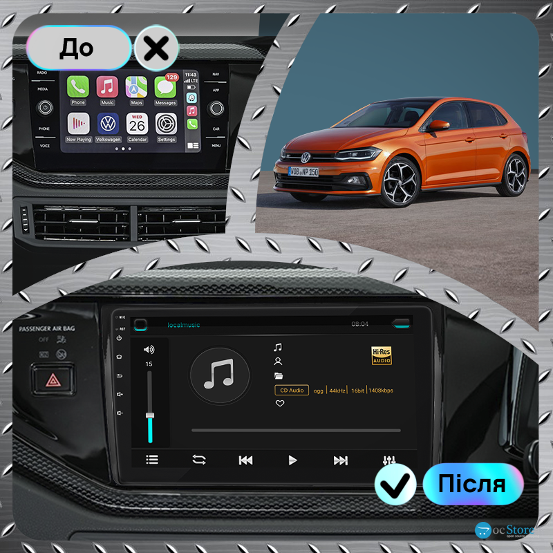 Штатная магнитола Lesko для Volkswagen Polo VI (EU Market) 2017-2021 экран 9" 4/64Gb 4G Wi-Fi GPS Top