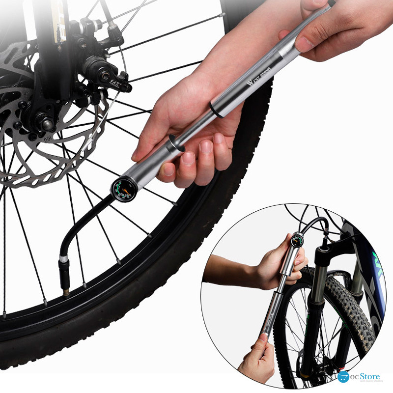 Насос велосипедный West Biking 0711068 Ручной с индикатором Silver