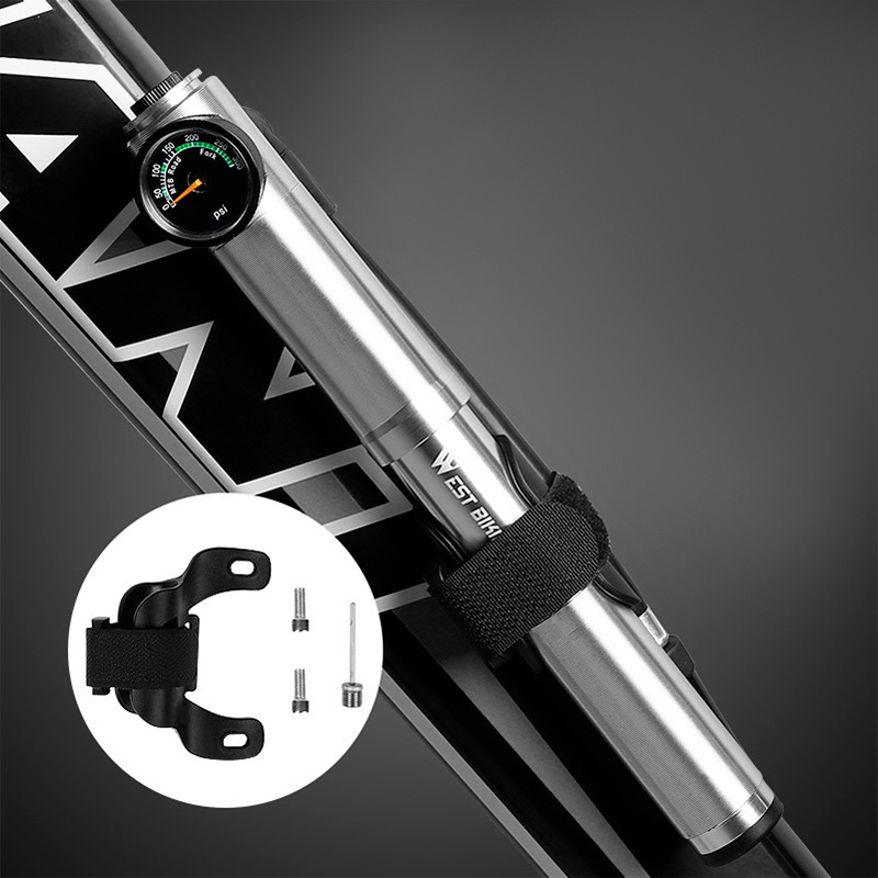 Насос велосипедный West Biking 0711068 Ручной с индикатором Silver