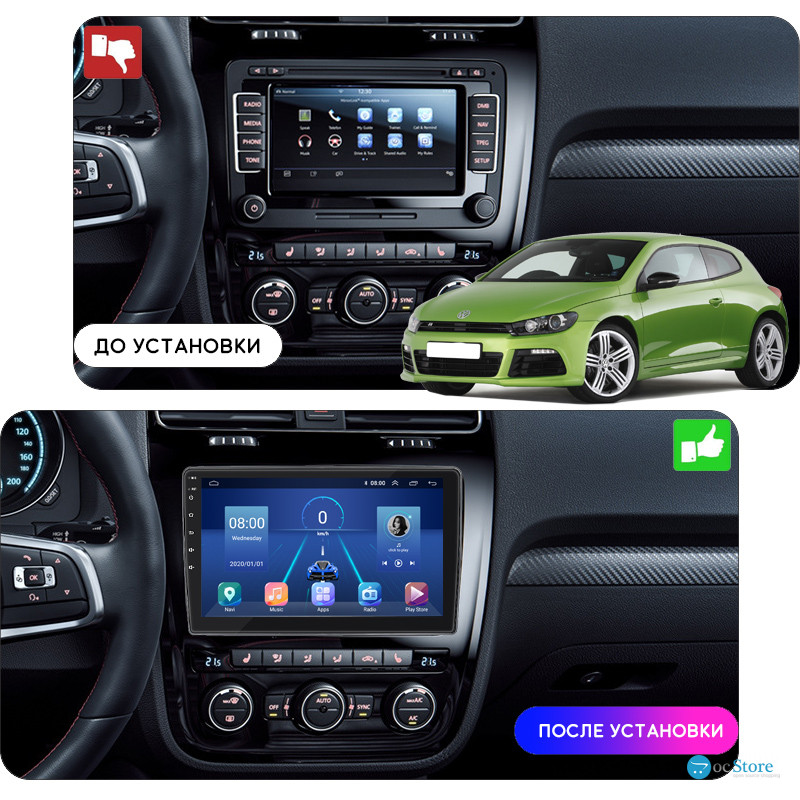 Штатная магнитола Lesko для Volkswagen Scirocco III Рестайлинг 2014-2017 экран 10" 4/32Gb 4G Wi-Fi GPS Top