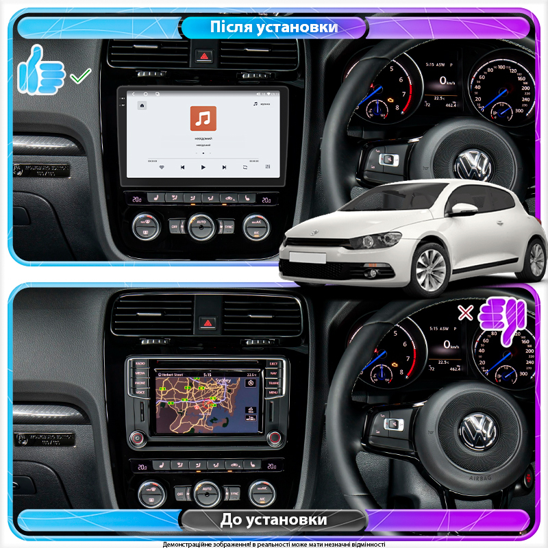 Штатная магнитола Lesko для Volkswagen Scirocco R I Рестайлинг 2014-2017 экран 10" 4/64 QLED CarPlay 4G Wi-Fi GPS 360 Prime