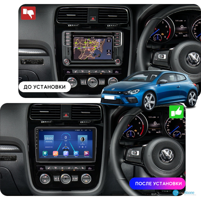 Штатная магнитола Lesko для Volkswagen Scirocco R I Рестайлинг 2014-2017 экран 10" 2/32Gb 4G Wi-Fi GPS Top