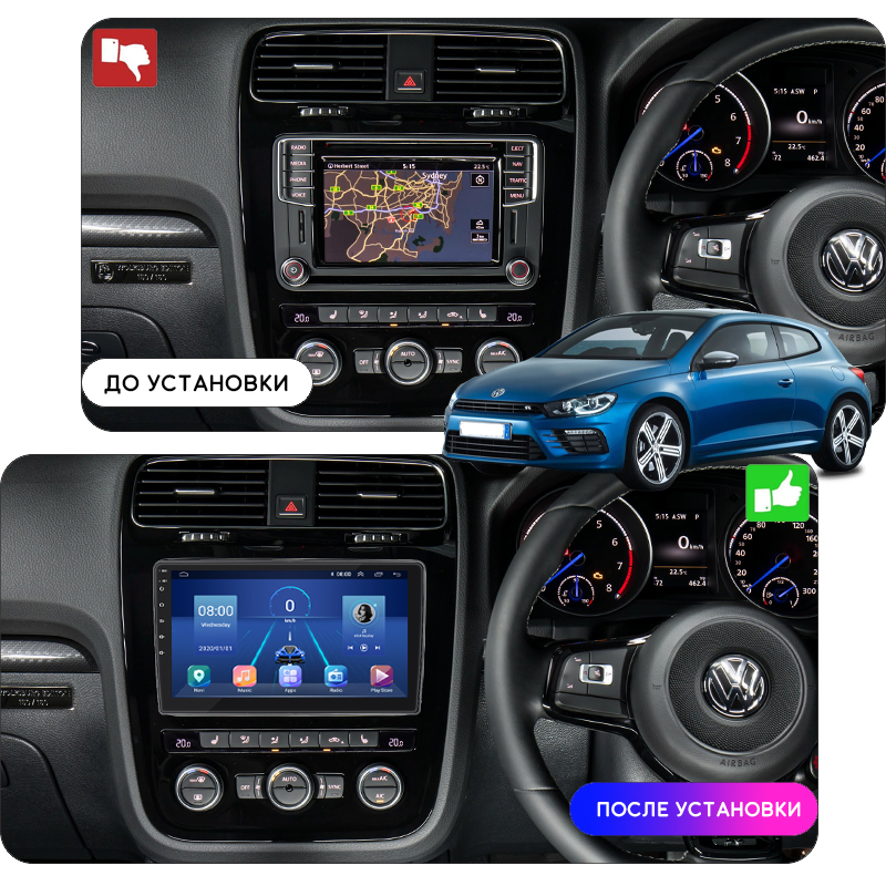 Штатная магнитола Lesko для Volkswagen Scirocco R I Рестайлинг 2014-2017 экран 10" 4/32Gb 4G Wi-Fi GPS Top