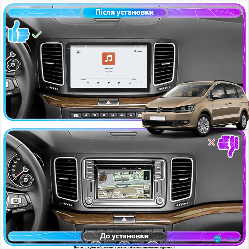 Штатная магнитола Lesko для Volkswagen Sharan II 2010-2015 экран 9" 4/64 QLED CarPlay 4G Wi-Fi GPS 360 Prime