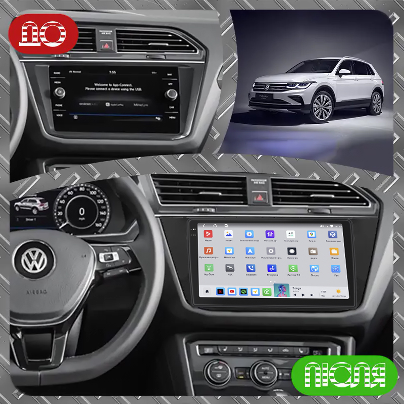 Штатная магнитола Lesko для Volkswagen Tiguan II Рестайлинг 2020-н.в. экран 10" 4/64 QLED CarPlay 4G Wi-Fi GPS 360 Prime