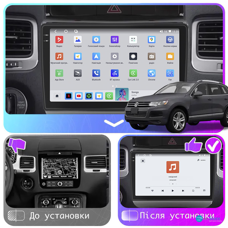 Штатная магнитола Lesko для Volkswagen Touareg II 2010-2014 экран 9" 4/64 QLED CarPlay 4G Wi-Fi GPS 360 Prime