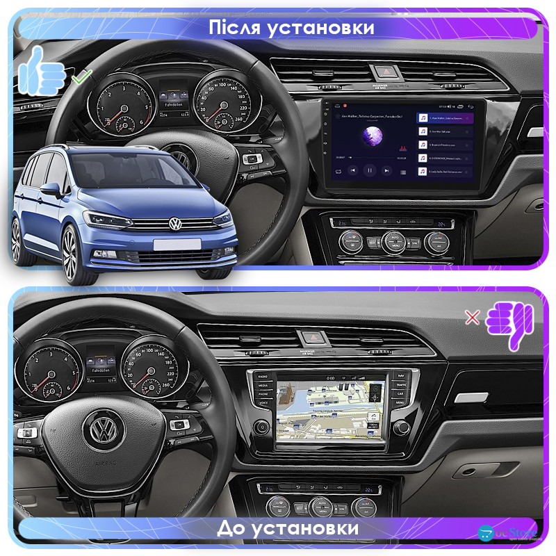 Штатная магнитола Lesko для Volkswagen Touran III 2015-н.в. экран 10" 2/32Gb 4G Wi-Fi GPS Top