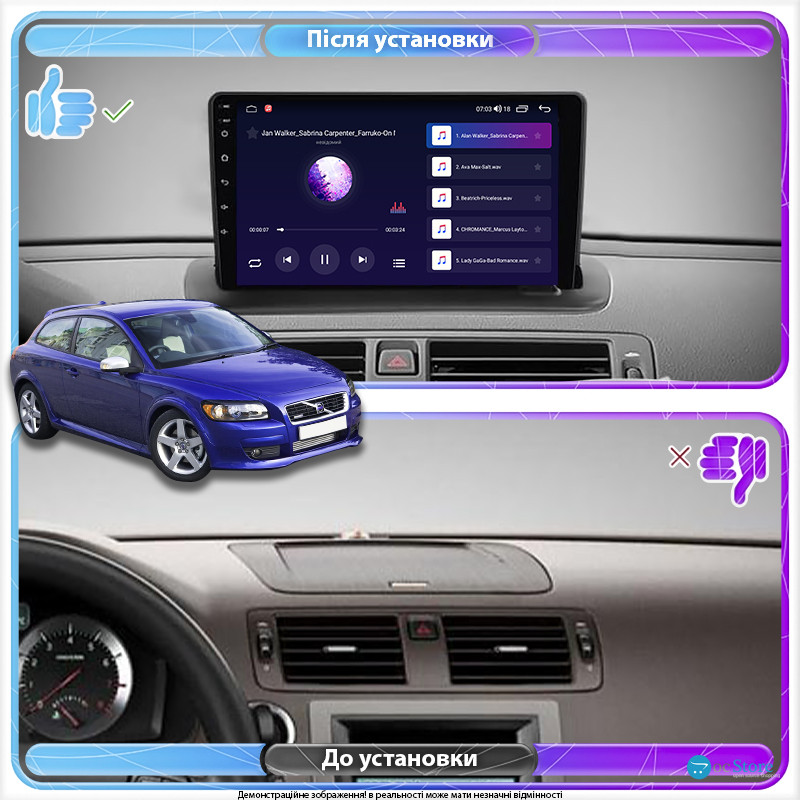 Штатная магнитола Lesko для Volvo C30 I 2006-2010 экран 9" 4/64Gb 4G Wi-Fi GPS Top