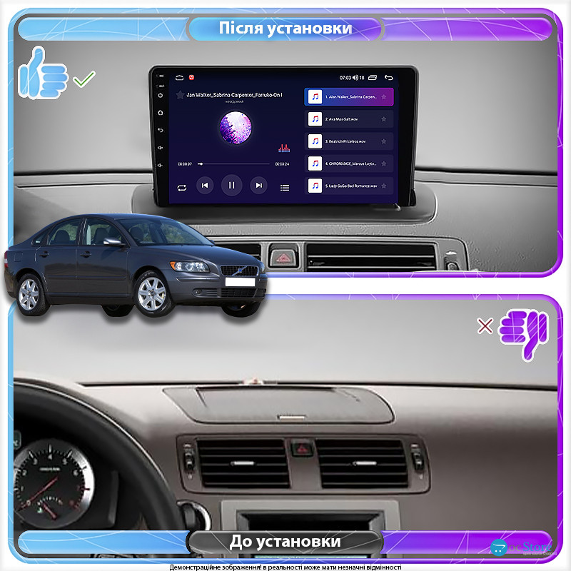 Штатная магнитола Lesko для Volvo S40 II 2004-2007 экран 9" 4/64Gb 4G Wi-Fi GPS Top