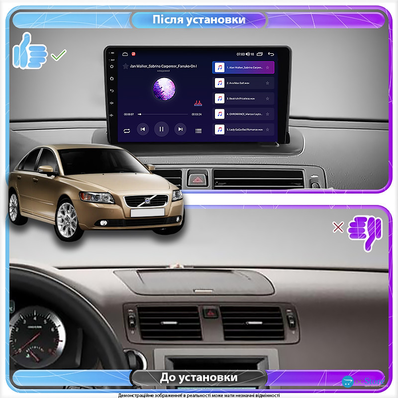 Штатная магнитола Lesko для Volvo S40 II Рестайлинг 2007-2012 экран 9" 2/32Gb CarPlay 4G Wi-Fi GPS Prime