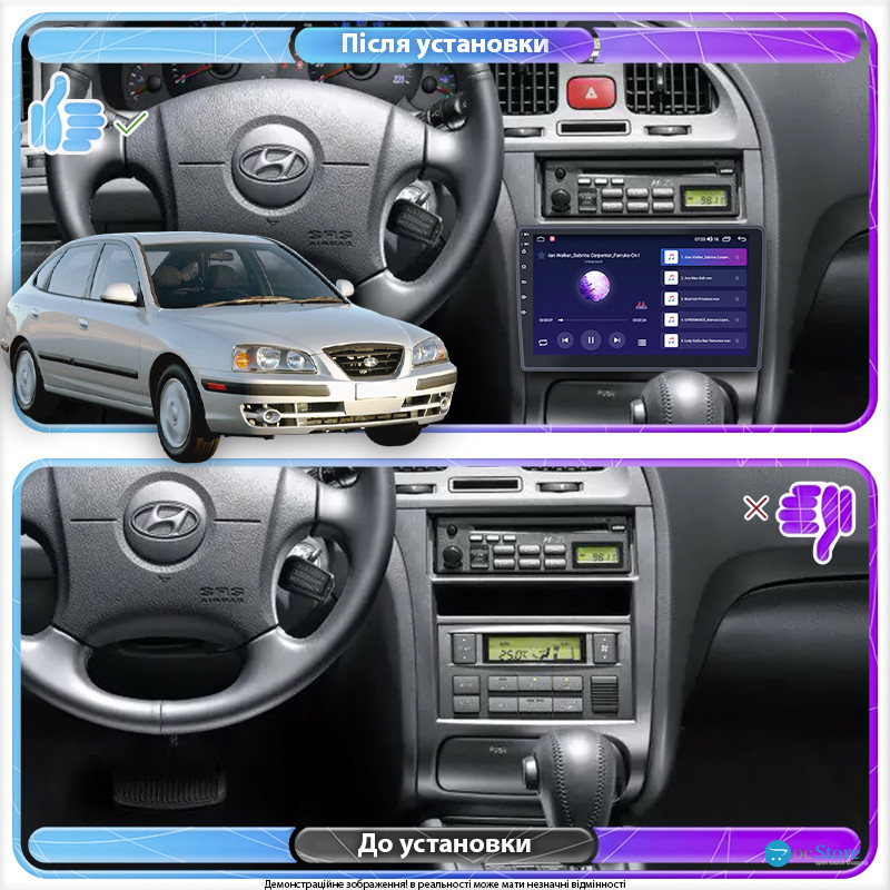 Штатная магнитола Lesko для Hyundai Elantra III (XD2) Рестайлинг 2003-2010 экран 9" 2/32Gb Wi-Fi GPS Base
