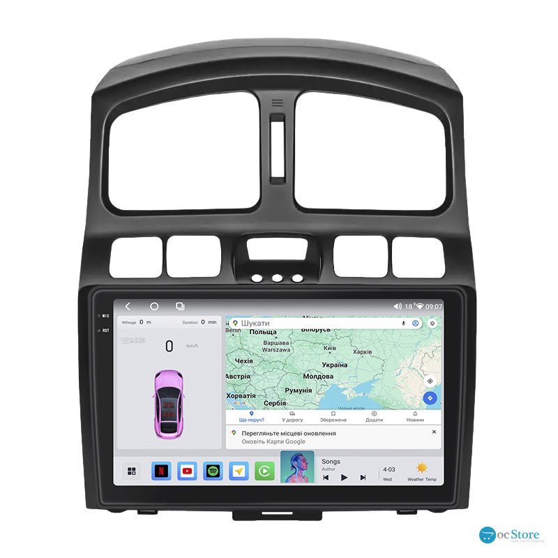Штатная магнитола Lesko для Hyundai Santa Fe I 2000-2012 экран 9" 4/64 QLED CarPlay 4G Wi-Fi GPS 360 Prime