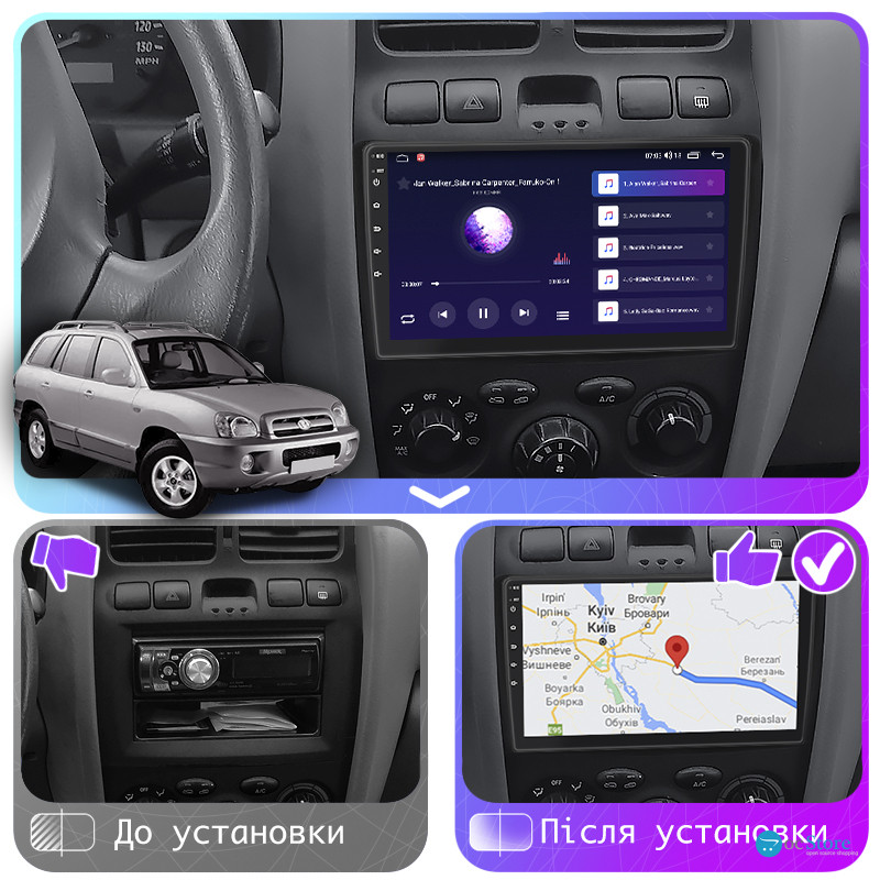 Штатная магнитола Lesko для Hyundai Santa Fe I 2000-2012 экран 9" 2/32Gb 4G Wi-Fi GPS Top