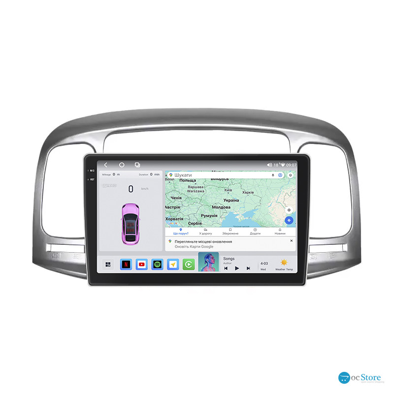 Штатная магнитола Lesko для Hyundai Verna II 2005-2010 экран 9" 4/64 QLED CarPlay 4G Wi-Fi GPS 360 Prime