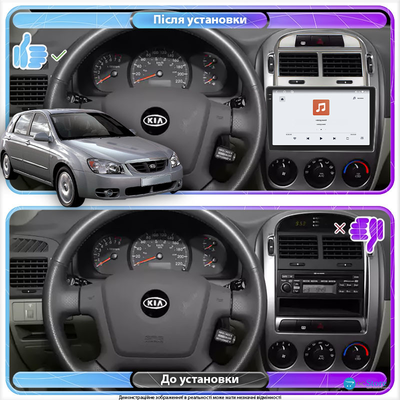 Штатная магнитола Lesko для Kia Cerato I Manual AC 2003-2007 экран 9" 4/64 QLED CarPlay 4G Wi-Fi GPS 360 Prime