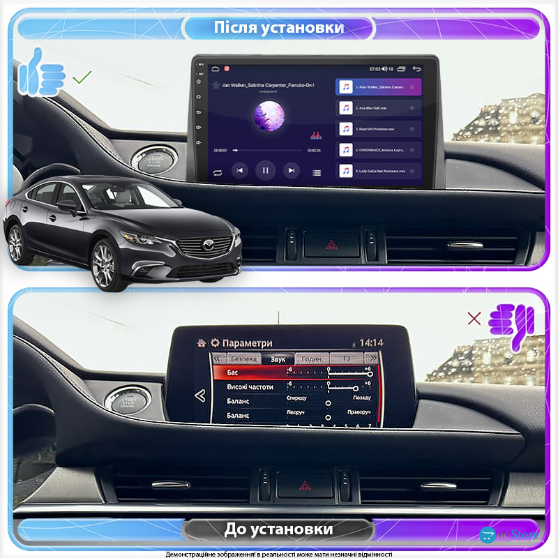 Штатная магнитола Lesko для Mazda 6 III (GJ) Рестайлинг 2015-2018 экран 9" 2/32Gb 4G Wi-Fi GPS Top