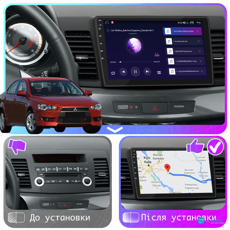 Штатная магнитола Lesko для Mitsubishi Lancer X 2007-2010 экран 10" 2/32Gb CarPlay 4G Wi-Fi GPS Prime