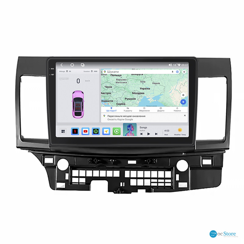 Штатная магнитола Lesko для Mitsubishi Lancer X 2007-2010 экран 10" 4/64 QLED CarPlay 4G Wi-Fi GPS 360 Prime