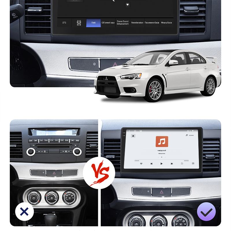Штатная магнитола Lesko для Mitsubishi Lancer X Рестайлинг 2 2015-2017 экран 10" 4/64 QLED CarPlay 4G Wi-Fi GPS 360 Prime