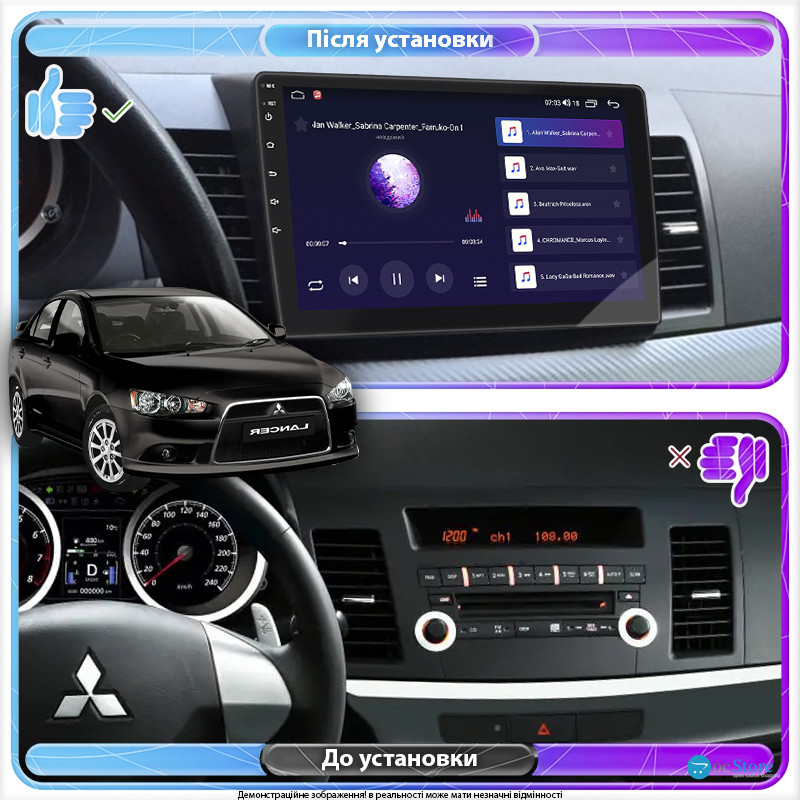 Штатная магнитола Lesko для Mitsubishi Lancer X Рестайлинг 2011-2015 экран 10" 2/32Gb Wi-Fi GPS Base