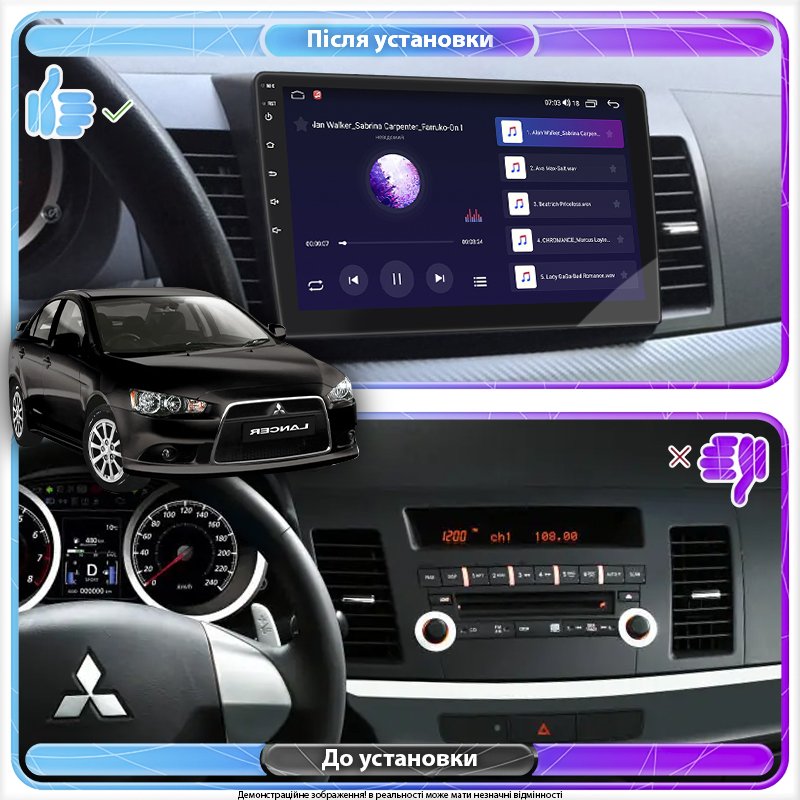 Штатная магнитола Lesko для Mitsubishi Lancer X Рестайлинг 2011-2015 экран 10" 4/64Gb 4G Wi-Fi GPS Top