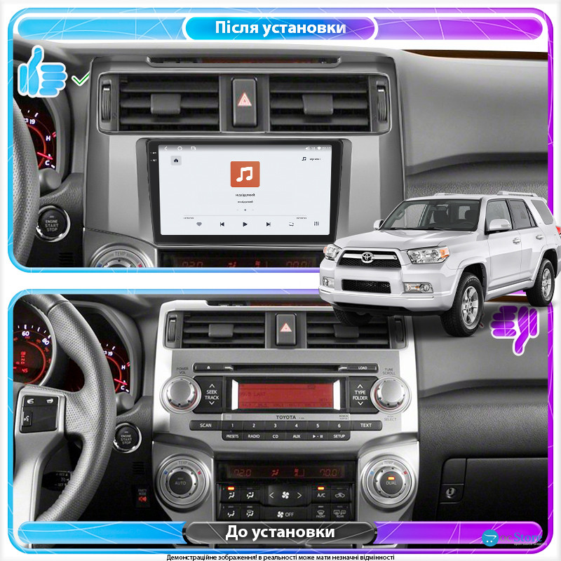 Штатная магнитола Lesko для Toyota 4Runner V Рестайлинг 2013-н.в. экран 9" 4/64 QLED CarPlay 4G Wi-Fi GPS 360 Prime