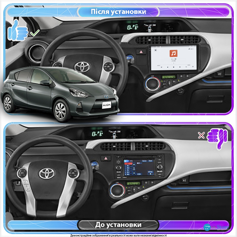 Штатная магнитола Lesko для Toyota Aqua I 2011-2014 экран 9" 4/64 QLED CarPlay 4G Wi-Fi GPS 360 Prime