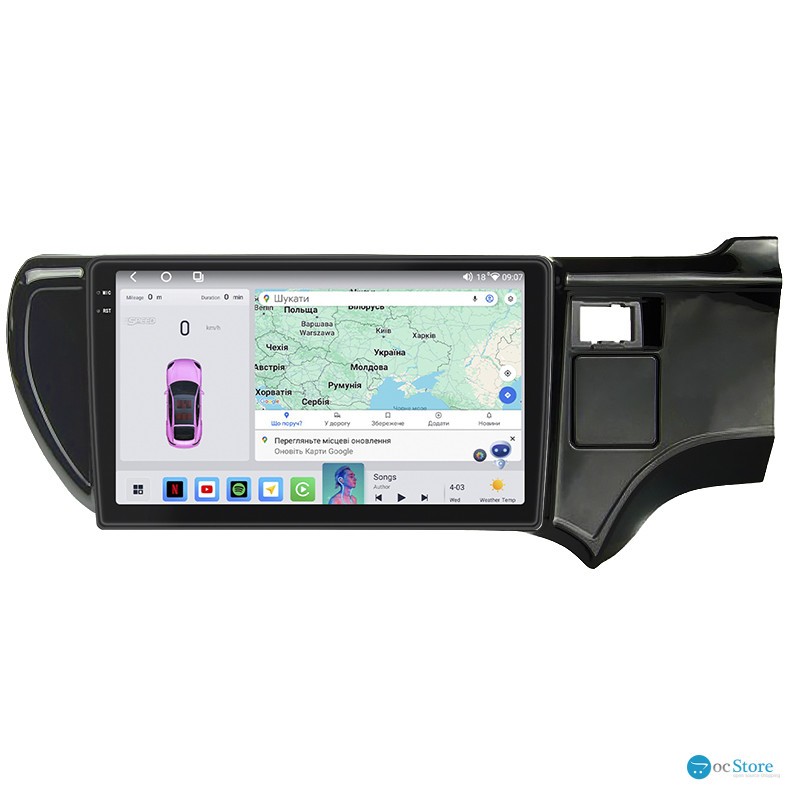 Штатная магнитола Lesko для Toyota Aqua I right wheel 2011-2021 экран 9" 4/64 QLED CarPlay 4G Wi-Fi GPS 360 Prime