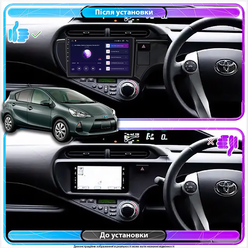 Штатная магнитола Lesko для Toyota Aqua I right wheel 2011-2021 экран 9" 4/64Gb 4G Wi-Fi GPS Top