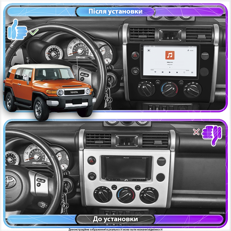 Штатная магнитола Lesko для Toyota FJ Cruiser  2006-н.в. экран 9" 4/64 QLED CarPlay 4G Wi-Fi GPS 360 Prime