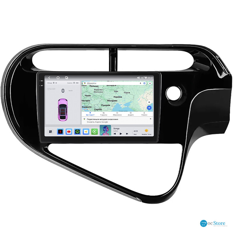 Штатная магнитола Lesko для Toyota Prius c I Рестайлинг 2015-н.в. экран 9" 4/64 QLED CarPlay 4G Wi-Fi GPS 360 Prime