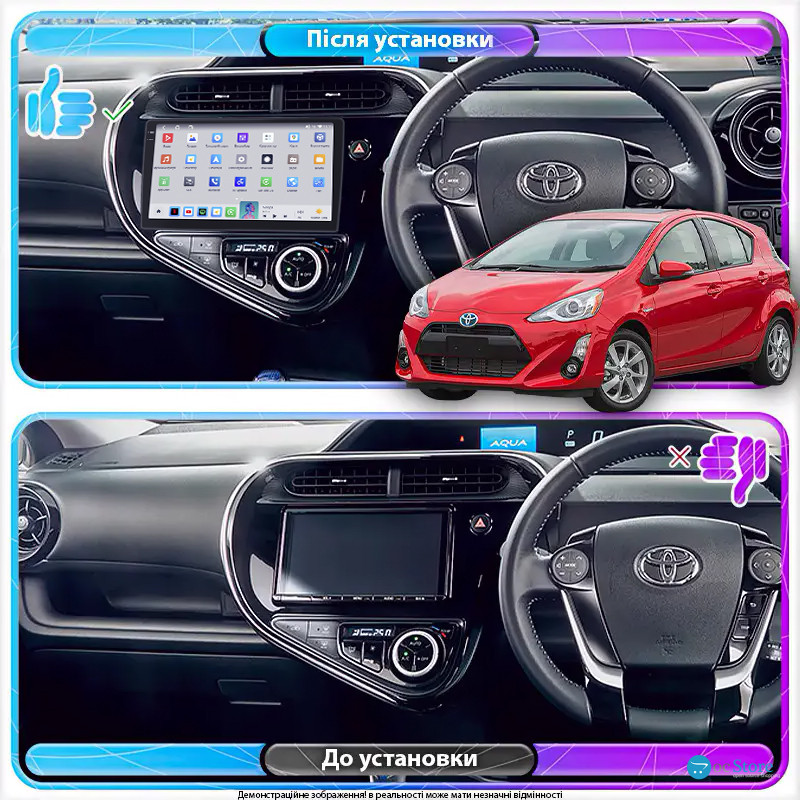 Штатная магнитола Lesko для Toyota Prius c I Рестайлинг 2015-н.в. экран 9" 4/64 QLED CarPlay 4G Wi-Fi GPS 360 Prime