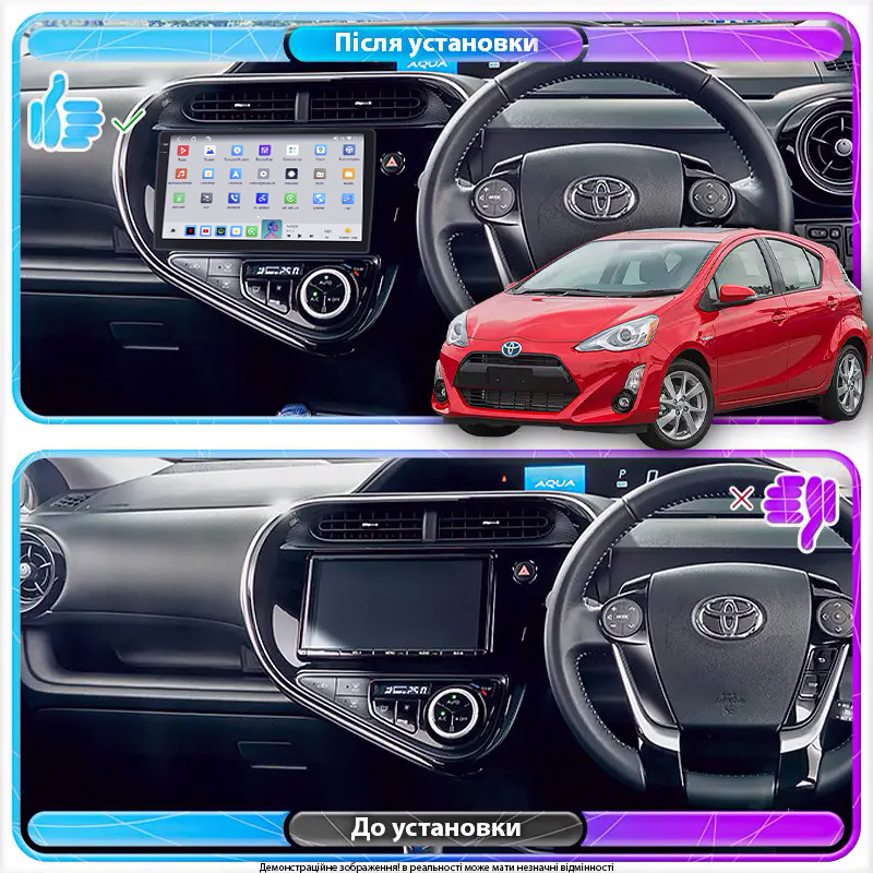 Штатная магнитола Lesko для Toyota Prius c I Рестайлинг 2015-н.в. экран 9" 4/64 QLED CarPlay 4G Wi-Fi GPS 360 Prime