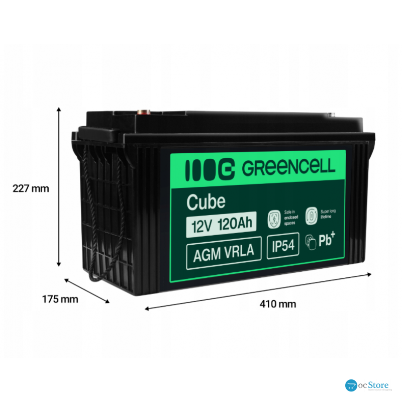 Акумулятор Green Cell AGM VRLA 12V 120Ah IP54 не потребує облуговування (термін служби - 5 років)